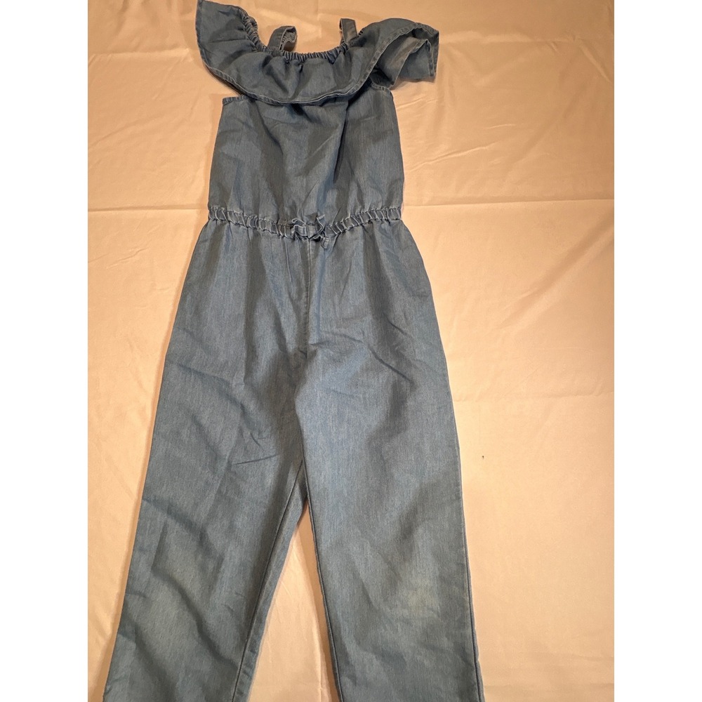 Nautica Girls Blue Denim Ruffle Jumpsuit Light Wash Size 7 Elastic Waist